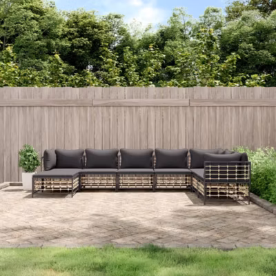 ZMH Salon De Jardin 8 Pièces Avec Coussins Anthracite Résine Tressée