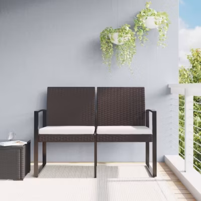 vidaXL Banc de jardin à 2 places avec coussins marron PP rotin 360210