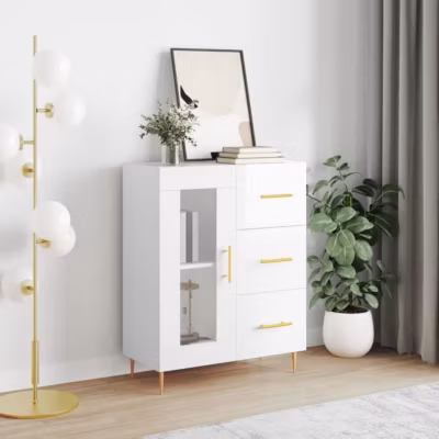 vidaXL Buffet Blanc brillant 69,5x34x90 cm Bois d&rsquo;ingénierie 828030