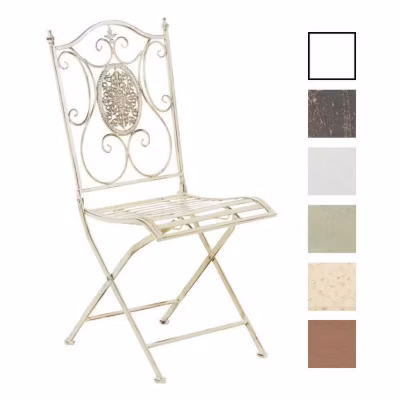 CLP Chaise de Jardin pliable en Métal Sibell en Fer forgé solide et résistante, Crème antique