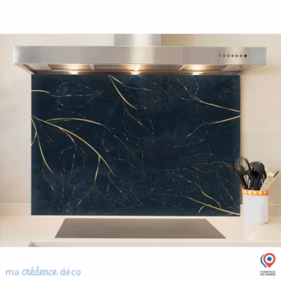 Crédence cuisine fond de hotte feuilles dorées – Alu composite – L 90 cm x H 60 cm – MaCrédenceDéco