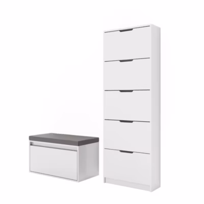 Vicco Meuble à chaussure Blanc 2 parties, avec banc
