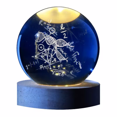Boule de verre 3D avec LED RGB I-Total XL2721 effet au plafond, veilleuse, lampe de nuit avec base en bois, thème Math