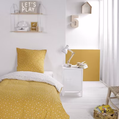 Parure de couette 140 x 200 « Happy Stella » Réversible 100% Coton / 57 Fils/cm² – Jaune