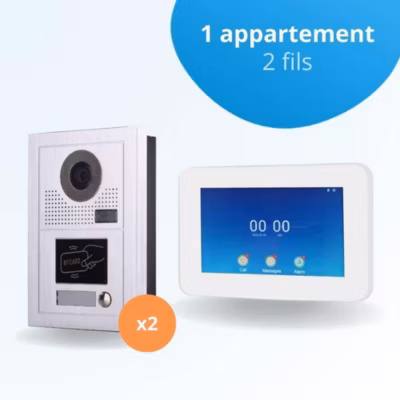 Portier interphone vidéo modern 2 fils pour 2 entrées – 1 appartement – 2 platines – 1 écran tactile connecté 7&Prime; blanc – …