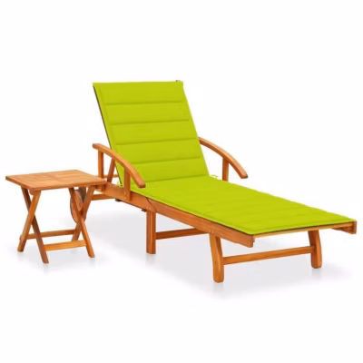 Chaise longue de jardin avec table et coussin vidaXL Bois d&rsquo;acacia.