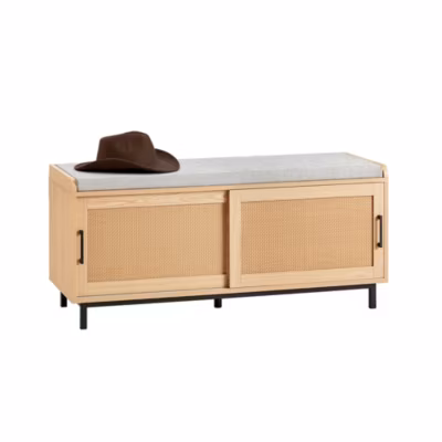Banc à Chaussures Coussin 2 Portes Coulissante Façades Rotin Tissé, FSR154-N, SoBuy