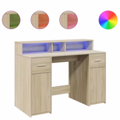 Bureau avec lumières LED chêne sonoma bois d&rsquo;ingénierie vidaXL