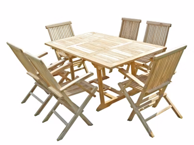 Ensemble salon de jardin en teck SERANG 6 fauteuils pliants
