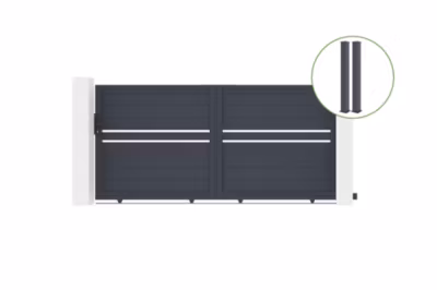 Portail coulissant 3m CIMONE H.140cm alu + 2 poteaux EIFEL 15x15cm H.166cm GRIS