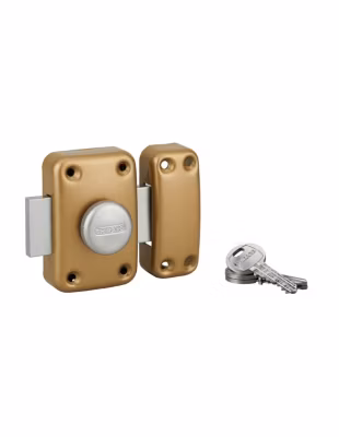Verrou à bouton CAPITAL pour porte d&rsquo;entrée, 45mm, époxy or, 3 clés – Thirard