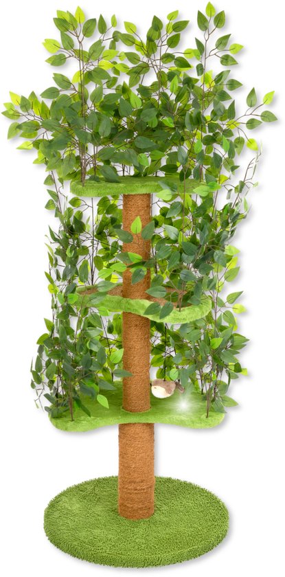 Arbre à chat YPET 160 cm – Griffoir résistant avec feuilles pour grimper, se cacher et dormir – Design compact à 3 niveaux