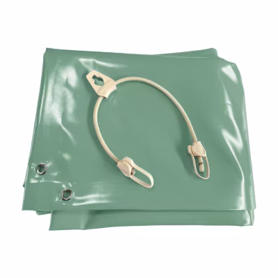 Bâche hivernage piscine 10,3 x 4 m – Dimensions bâche : 11 x 4,7 m – Toile PVC 580 g/m² Vert amande – Couverture hiver