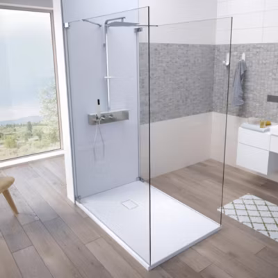 Receveur de douche Kinedo Kinesurf découpable 140X90 blanc antidérapant PN24 avec grille assortie et bonde extra-plate