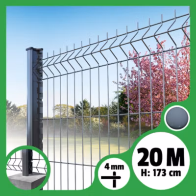 Kit grillage rigide poteaux H – longueur 20 mètres – 173 cm, Gris Anthracite, A sceller
