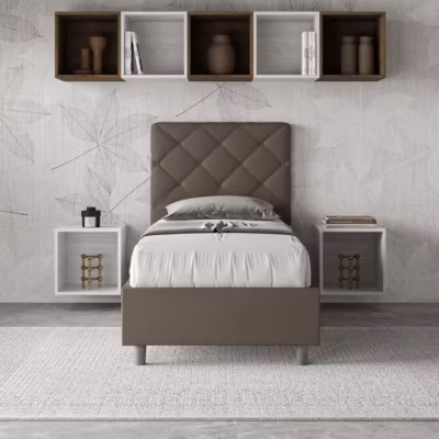 Lit en simili cuir Priya cappuccino avec sommier tapissé 80×210