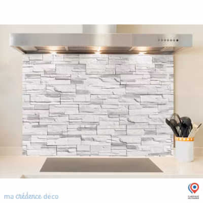 Crédence cuisine fond de hotte Mur pierre douce 2 – Alu composite – L 70 cm x H 60 cm – MaCrédenceDéco