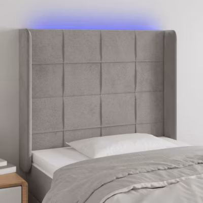vidaXL Tête de Lit à LED Meuble de Chambre à Coucher Accessoire de Lit Simple Tête de Cadre de Lit Intérieur Gris Clair 3124078