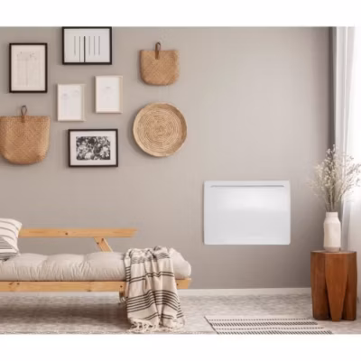 Radiateur  électrique fixe a inertie seche céramique 1000W OCEANIC Rubis – Design galbé – Blanc – NF