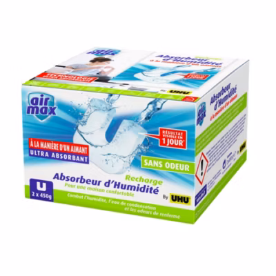 UHU Air max magnet – Recharges sans parfum pour absorbeur d&rsquo;humidité Air max magnet, 2x 450g