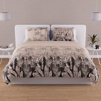 Parure housse de couette en coton 57 fils 240×220 cm TIGRE sable, par Soleil d&rsquo;ocre