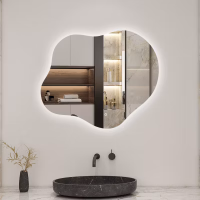 Miroir salle de bain asymétrique 60 x 50 cm LED Éclairage réglable en 3 couleurs + anti-buée + mémoire AICA SANITAIRE