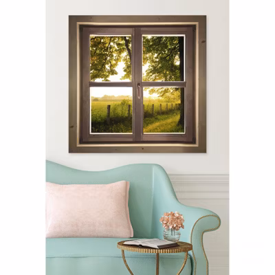 Tableau verre acrylique Vue Sur La Campagne trompe l&rsquo;oeil fenêtre 90 x 90 cm – Décoration murale photo pour la maison