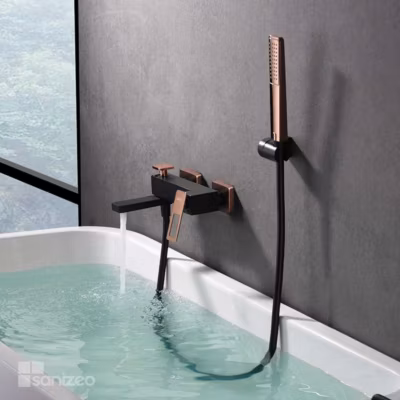 Mitigeur Bain/Douche Noir Mat et Or Rose Cuivré IMEX SUECIA BDC032-7NOR