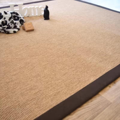 Tapis Tissé plat – Mahé naturel – Ganse coton marron – 250 x 350 cm