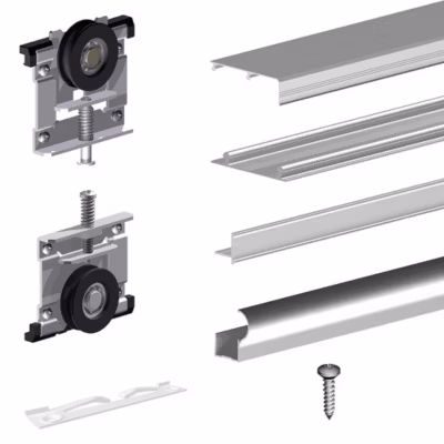 Kit SLID&rsquo;UP 210 aluminium anodisé naturel pour 3 portes de placard coulissantes 16 mm – rail 2,7 m – 70 kg