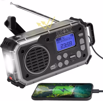 SDAB1 Radio portable DAB+ Solaire dynamo lampe torche alarme SOS batterie ou piles pour camping et urgences Duronic