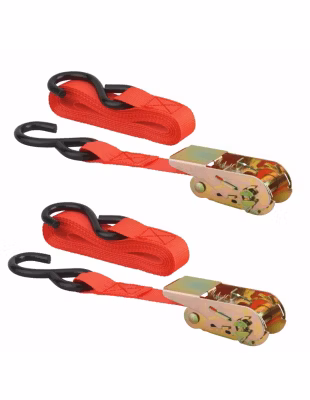 Lot de 2 sangles de serrage, 4.5m, à cliquet, crochet S, rouge – THIRARD
