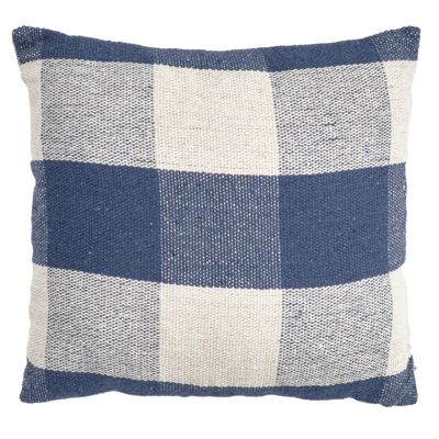 Coussin carré 40 x 40 cm coton brodé avec carreaux bleu – ATLAS