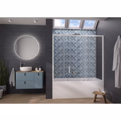 Pare-bain Kinedo Smart Design Pegasus coulissant pose entre 2 murs 160×148 blanc partie fixe à droite