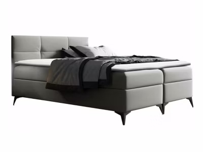 Lit continental Baltimore 134, Double, Gris, Faux cuir, Disponible
