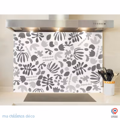 Crédence cuisine fond de hotte inspiration Matisse Noir et blanc – Alu composite – L 90 cm x H 50 cm – MaCrédenceDéco