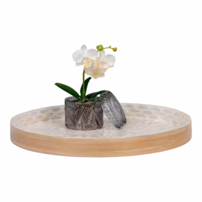 Plateau en Bambou et Capiz Beige 40×40 cm – Élégance Naturelle pour Votre Décor