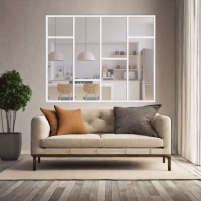 Verrière Loft 4 sections – L x H : 140 x 125 cm – Laqué blanc 9003 granité – vitrages inclus