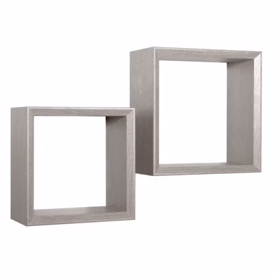 Ensemble de 2 étagères murales, cubes décoratifs, cubes de rangement, chêne gris neuf 35×35 cmx15,5 cm et 30×30 cmx15,5 cm