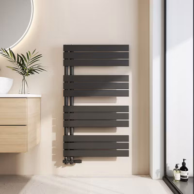 EMKE Sèche-Serviettes à Eau Chaude Plat, Radiateur Chauffant à Connexion Latérale Noir 1041x600mm 639W