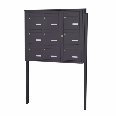 Bloc collectif leabox.com, 3×3, grade 3, simple face, Extérieur, fixation sur pieds à sceller,  gris anthracite RAL 7016  brillant