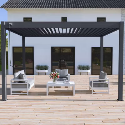 Pergola bioclimatique Ombréa autoportante VS 3x4M Anthracite + 1 store 4M anthracite