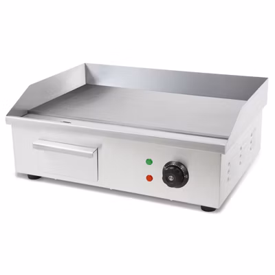 VERTES Plancha Professionnelle 3000W en Acier Inox Surface de Gril Lisse 55x35cm, Température 50-300C, Bac de Récupération