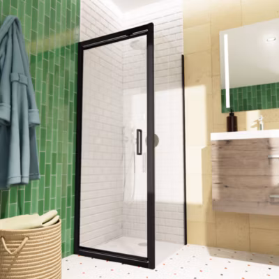 Swiss Aqua Technologies TEX-C ensemble porte compact/paroi 90x80cm anticalcaire avec profilés noir mat (SATTEXC90S80C)