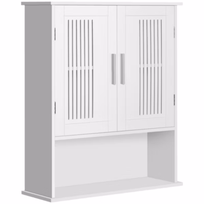 Armoire murale de salle de bain 2 portes – étagère, niche – dim. 60 x 20 x 70 cm – blanc