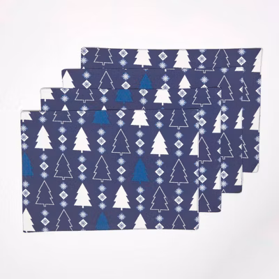 Lot de 4 sets de table noël sapins bleu en coton – HOMESCAPES