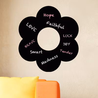 Sticker ardoise tableau noir – stickers muraux adhésif effaçable – DESSIN D&rsquo;UNE FLEUR – 85x75cm