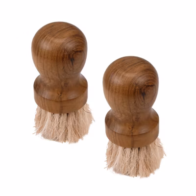 Lot 2 mini brosses en bois de teck et poils de vache clairs – MAGGIE 01