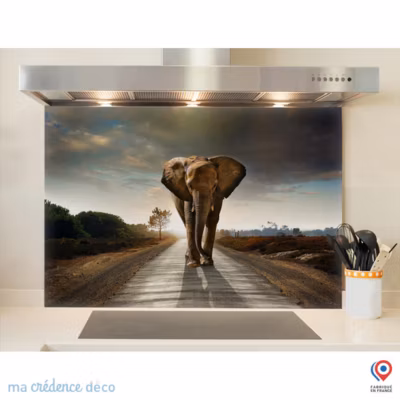 Crédence cuisine fond de hotte Eléphant – Alu composite – L 60 cm x H 45 cm – MaCrédenceDéco