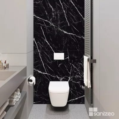 Kit de 2 Panneaux Habillage WC suspendu  – 120×120 cm  – Ep. 4mm – Effet Marbre Noir – INFINITE BLACK KOBERTIN